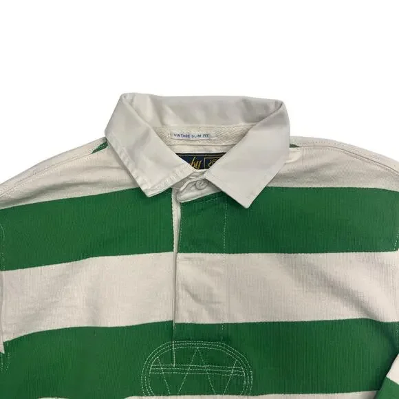 Vintage Rugby Ralph Lauren Slim Fit Polo Shirt Preppy Ivy League XS Green Stripe - Picture 3 of 12